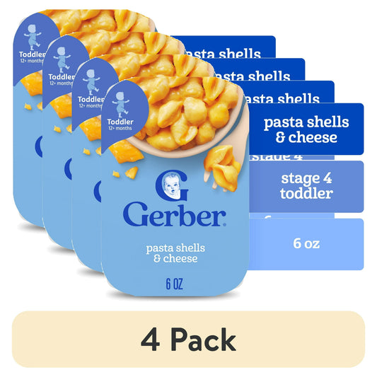 Pasta shells and cheese – 6 oz tray of creamy and tasty toddler meal, ready to serve.