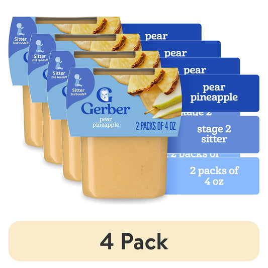 4 pack Pear and pineapple puree baby food, 4 oz tubs, 2-pack – smooth stage 2 fruit blend for infants.