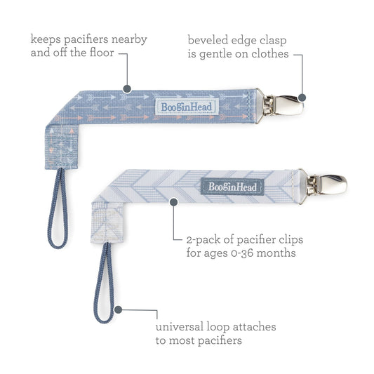 BooginHead PaciGrip by Infantino, Universal Pacifier Clips, Infant & Toddler Boys, Blue Arrows, 2-Pack