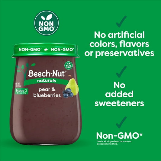 Beech-Nut Naturals Stage 2 Baby Food, Pear & Blueberries, 4 oz Jar