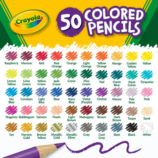Crayola Colored Pencil Set, 50 Count, School Supplies, Adult Coloring Pencils