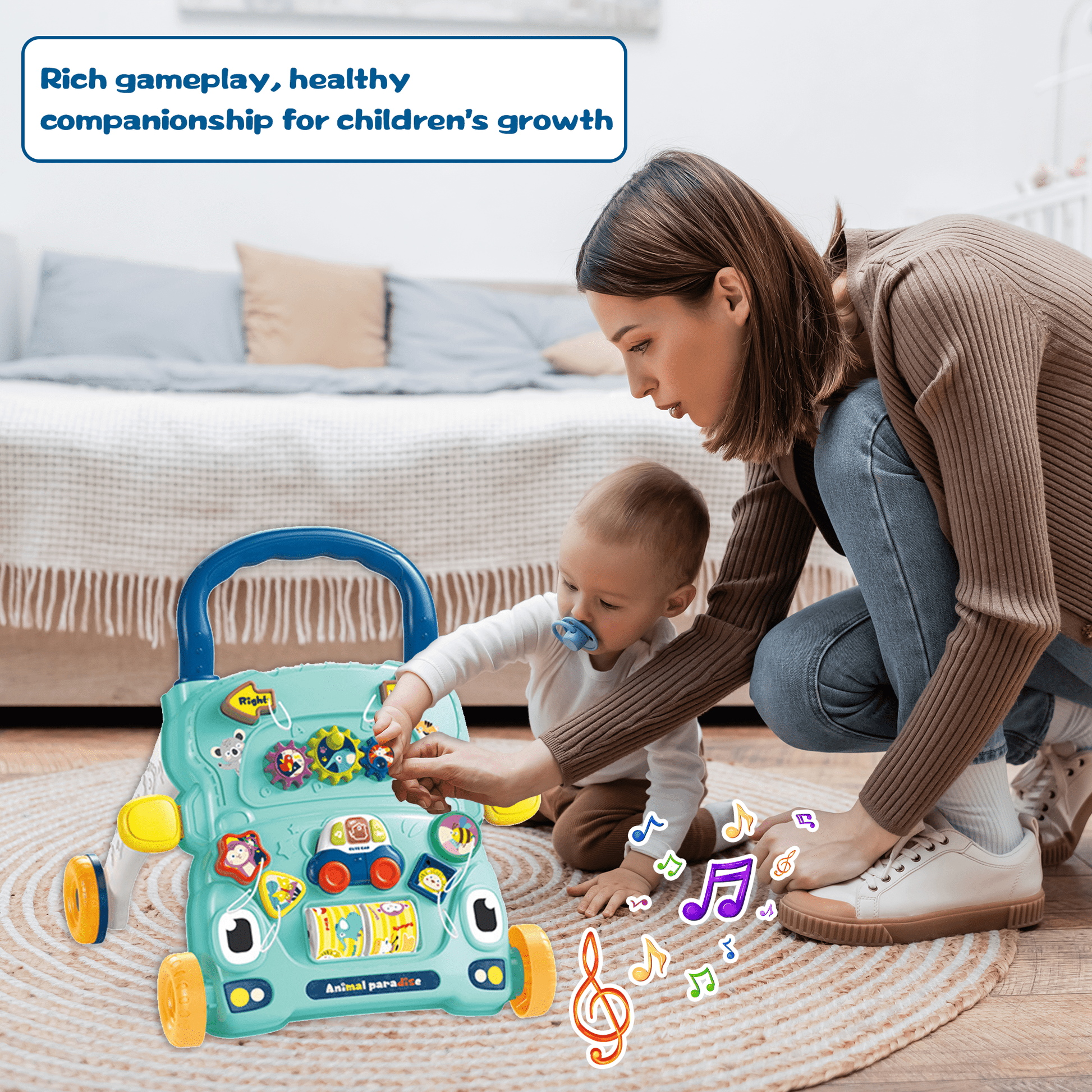 Image displaying a baby playing with a baby activity walker