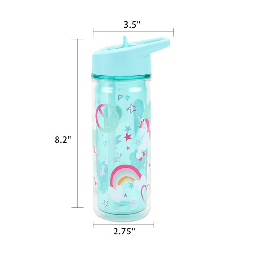 Your Zone 14 oz Double Wall Insulated Plastic Water Bottle with Lid and Straw