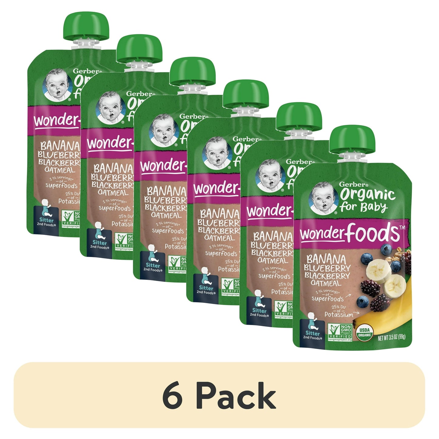 Gerber Stage 2 Baby Food, Organic Banana Blueberry Blackberry Oatmeal, Baby Puree