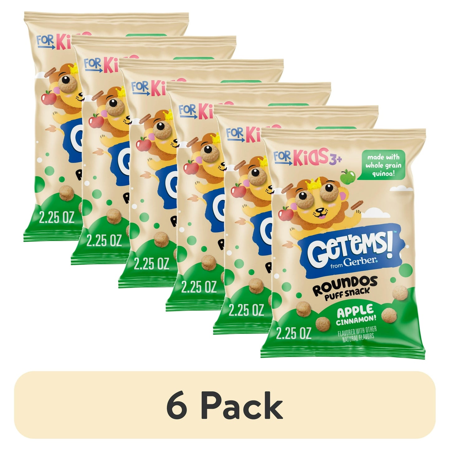 Get'ems from Gerber Apple Cinnamon Roundos Puffs Snacks, Kids Snack Made with Whole Grain Quinoa, Calcium to Support Strong Bones 2.25 oz