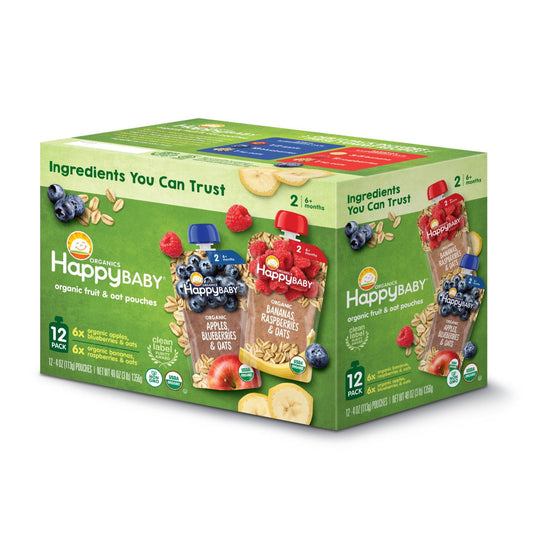 HappyBABY Organics Clearly Crafted Fruit & Oat Pouches, Variety Pack, 12 ct, 4 oz