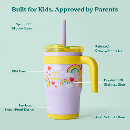 Image displaying a kid's tumbler and text about it's details