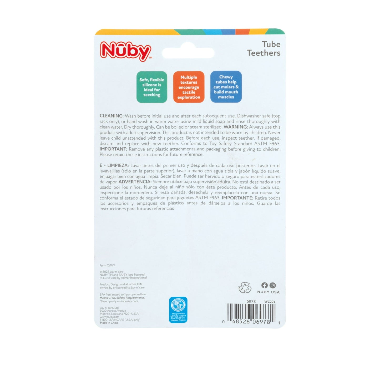 Nuby Sensory Silicone Baby Tube Teethers, 2 pack