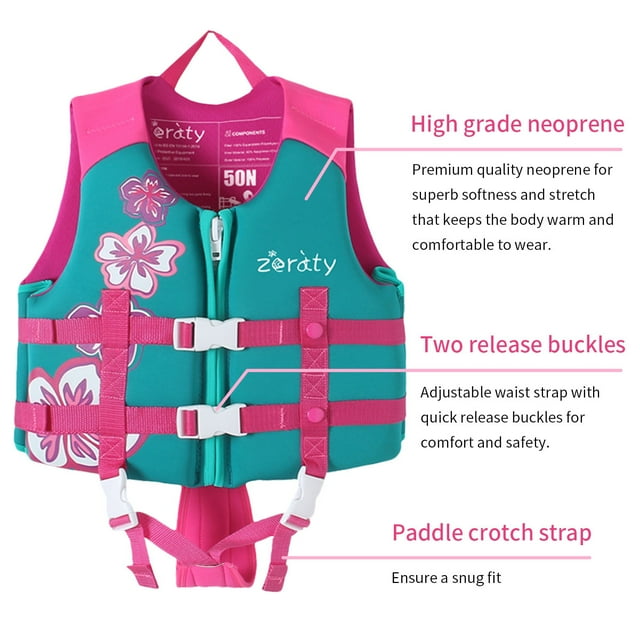 Zeraty Kids UV Resistant Sun Protection UV50 Adjustable Safety Strap Life Jacket, Pink