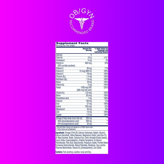 One A Day Women's Prenatal Multivitamin with Folic Acid, DHA and Iron, 60 Ct