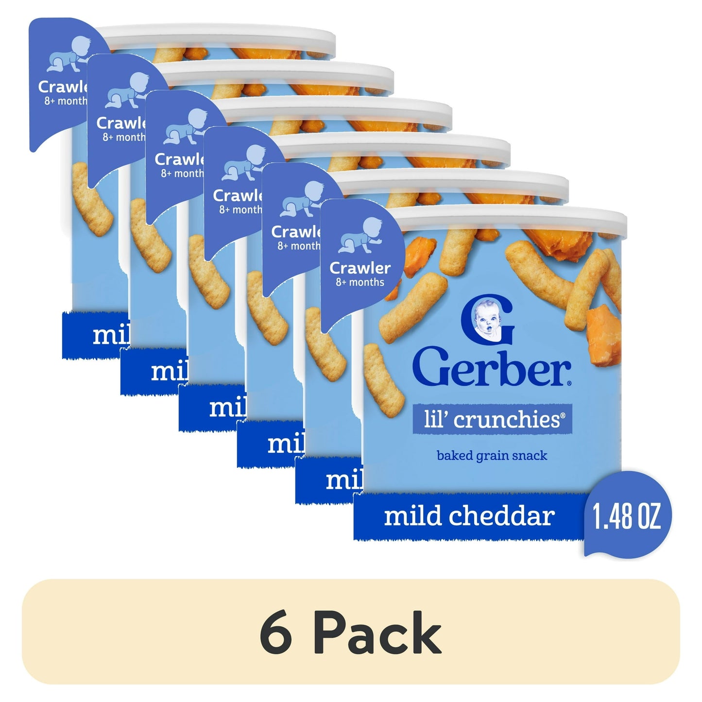 6 pack Cheddar baked corn snacks for babies and toddlers, 1.48 oz canister – healthy finger food, clean label certified.