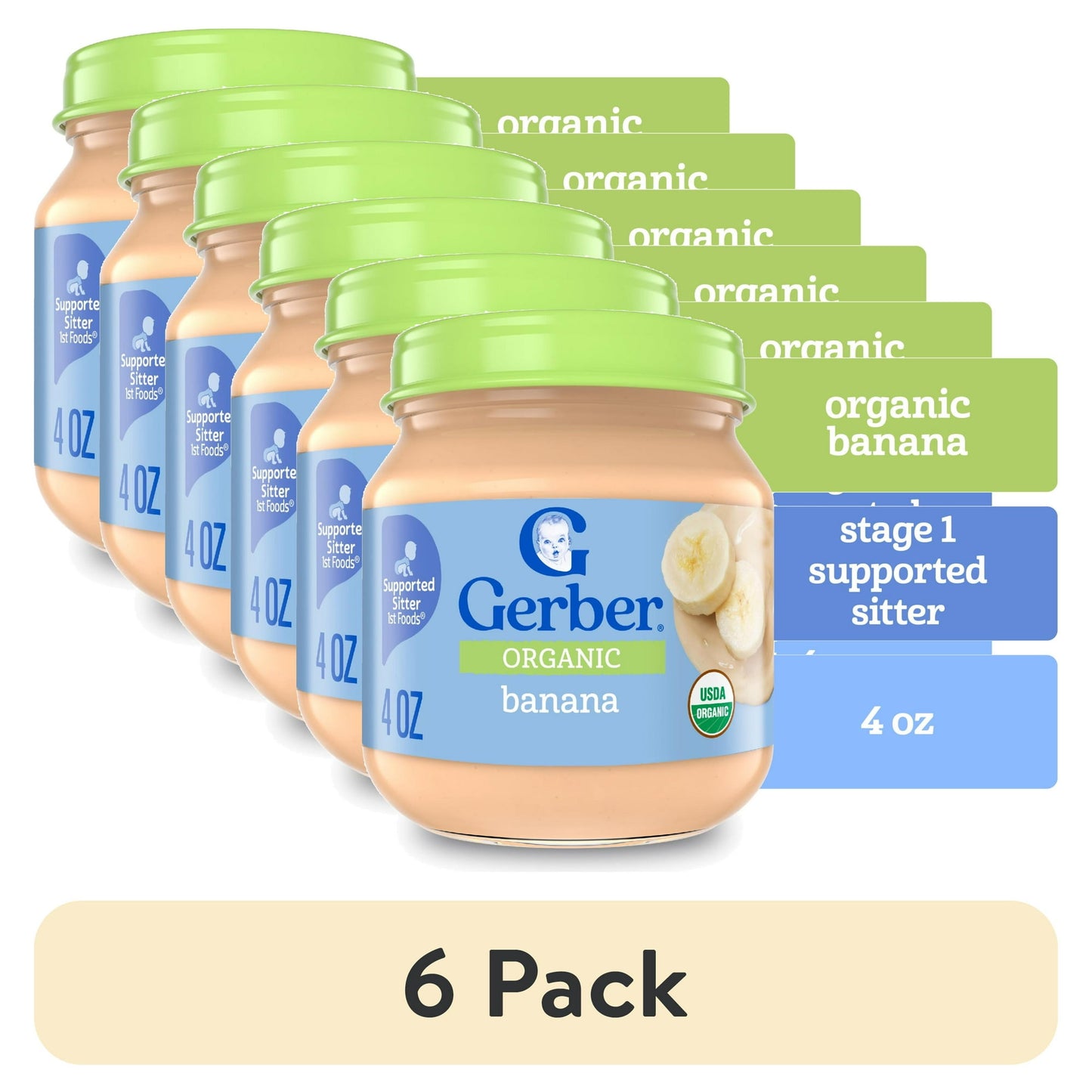 6 pack Organic banana puree baby food, 4 oz jar – smooth stage 1 fruit puree for infants starting solids.
