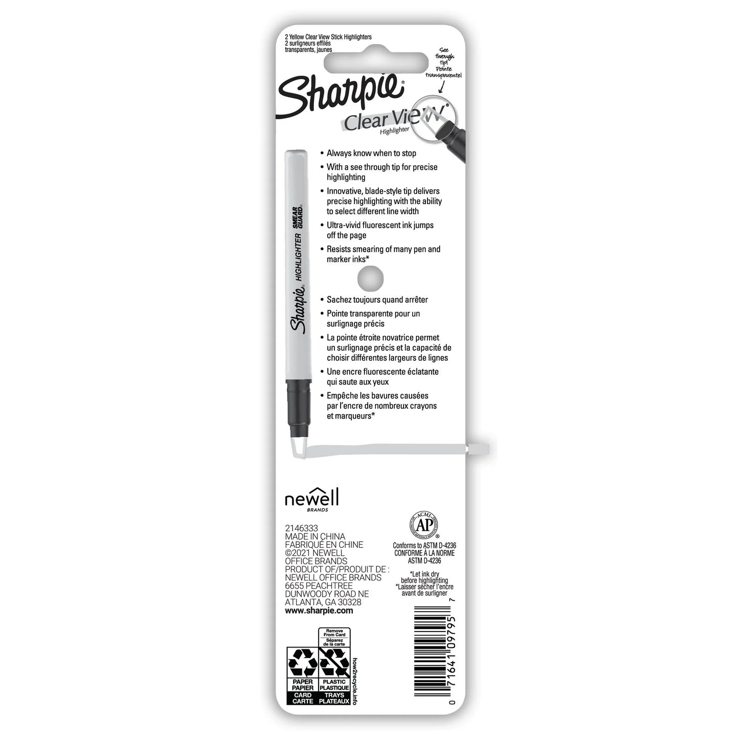 Sharpie Clear View Highlighter with See-Through Chisel Tip, Yellow, 2 Count