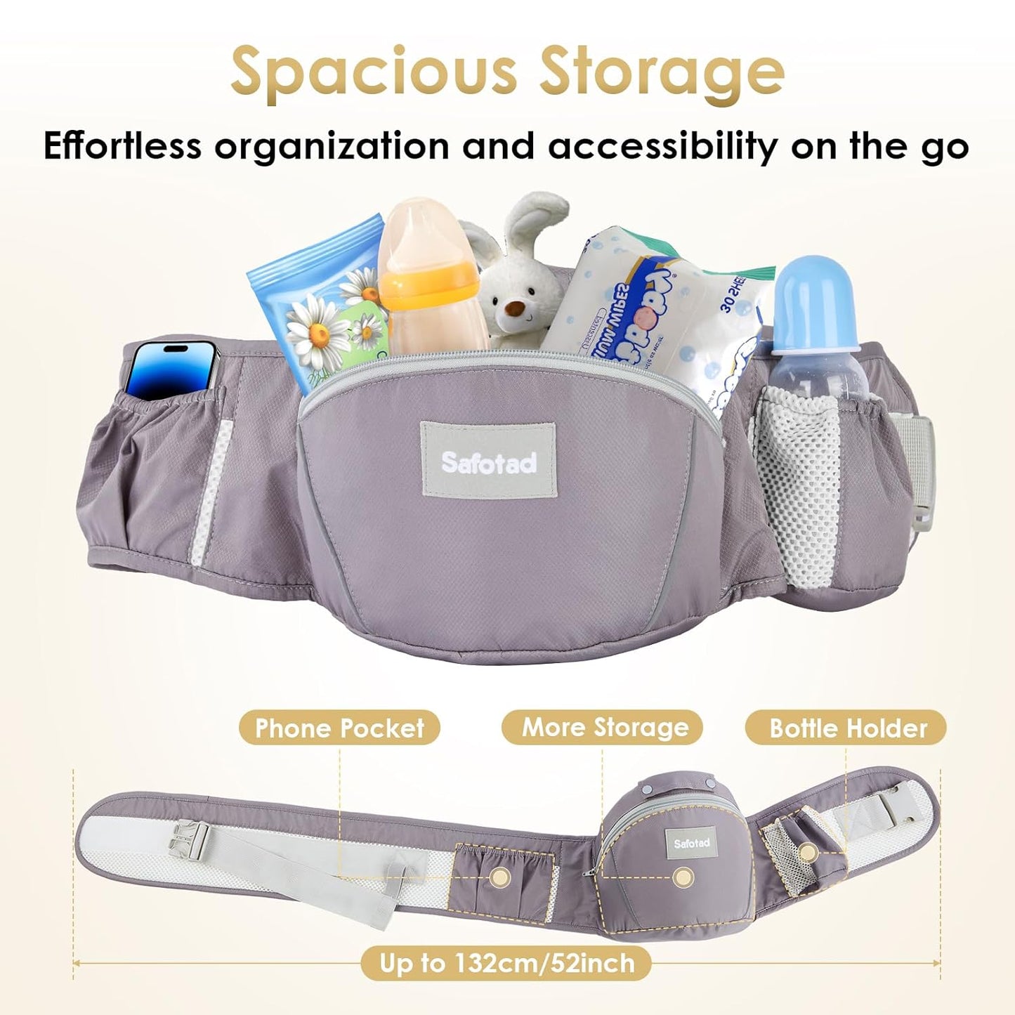 Image displaying a baby carrier and text about it's details
