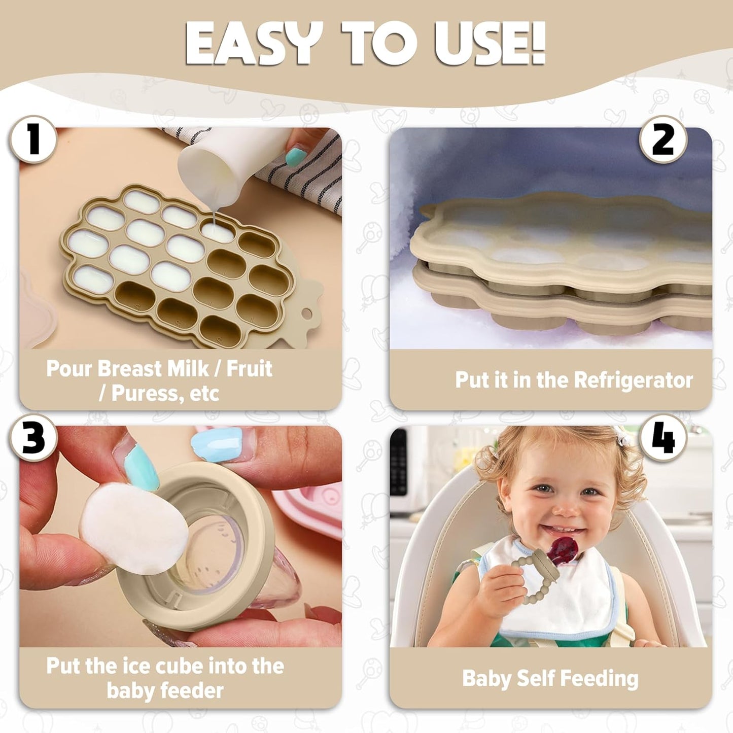 O'doe Silicone Baby Mealtime Set Showing Bib, Cup, Freezer Tray and Feeding Tools – Baby-Safe BPA-Free Feeding Essentials