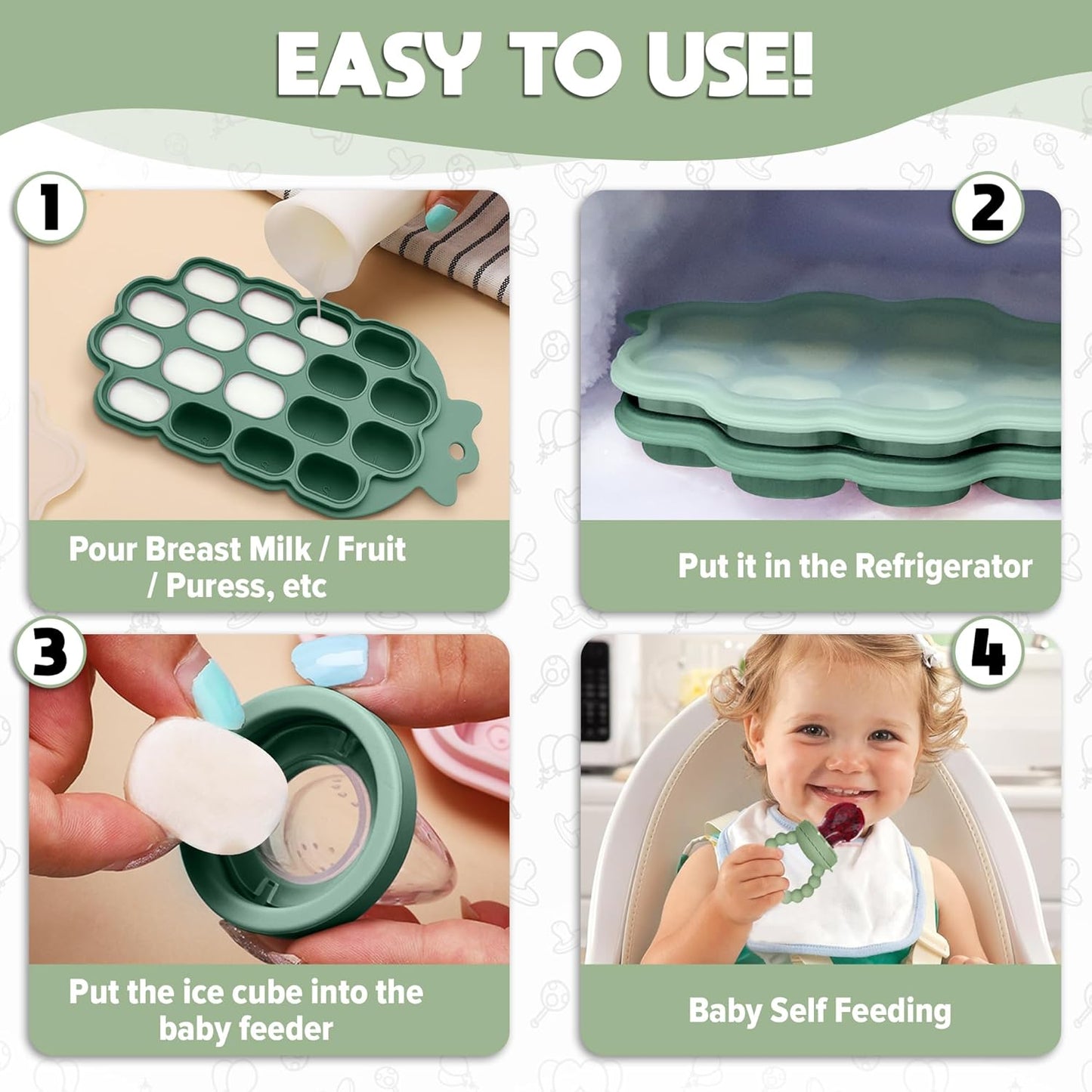 O'doe Silicone Baby Mealtime Set Showing Bib, Cup, Freezer Tray and Feeding Tools – Baby-Safe BPA-Free Feeding Essentials
