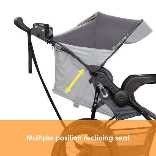 Image displaying a jogging stroller with text about it’s details