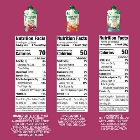 Beech-Nut Protein & Fiber Plus Stage 4 Toddler Food Variety Pack, 3.5 oz Pouch (9 Pack)