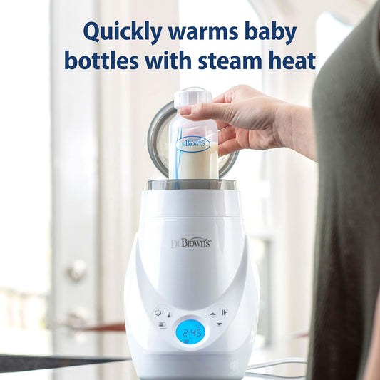 Image displaying a baby bottle warmer/sterilizer and text about it's details