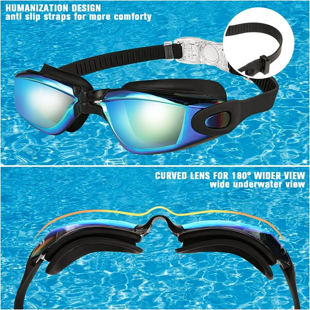 Swim Goggles, 2 Pack Anti-fog No Leaking Anti-UV Silicone Swimming Goggles for Teen Youth Adult Women Men