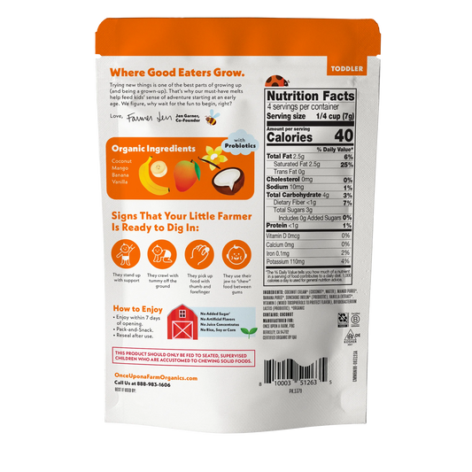 Once Upon a Farm Organic Coconut Melts, Mango Ba-nilla, 1oz Bag