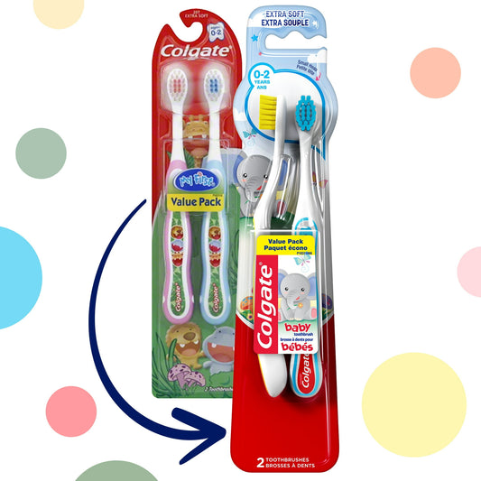 Colgate Kids My First Toothbrush, Extra Soft Baby Toothbrushes, 2 Pack, Child