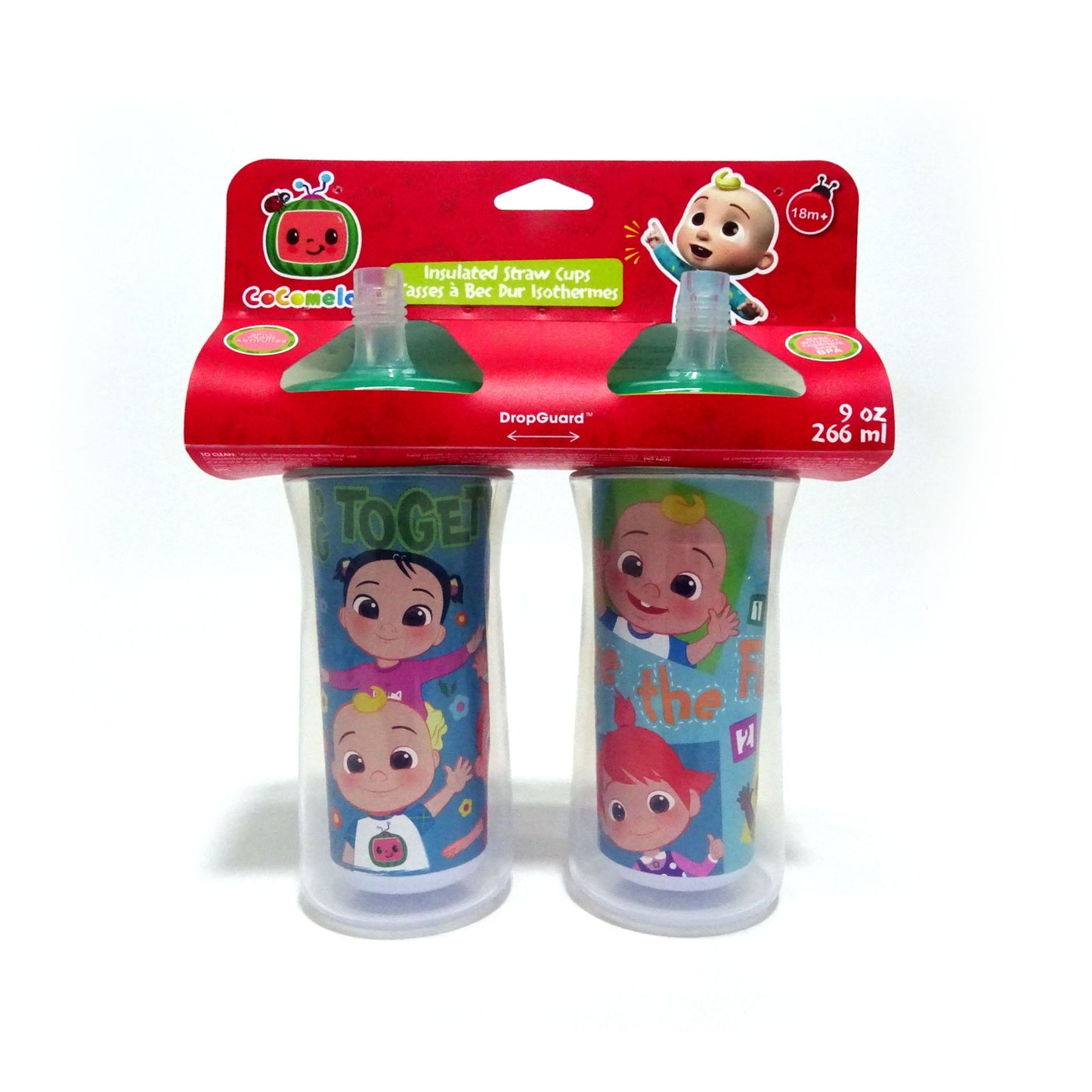 Cocomelon Insulated Straw Cups - Silicone Straw Cups for Toddlers - Kids Water Bottles - Blue - 2 Count- Ages 18 Months and Up