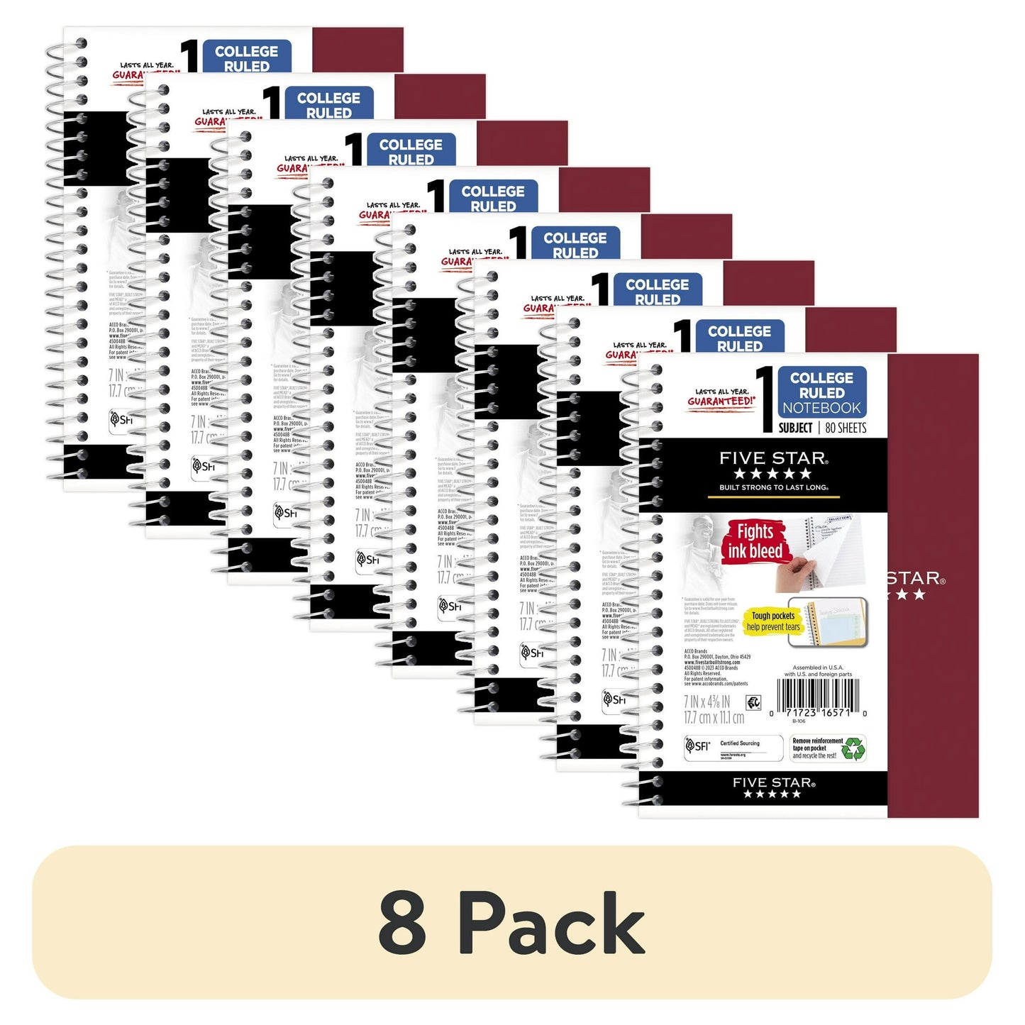 Five Star 1 Subject 7x5 Notebook Burgundy