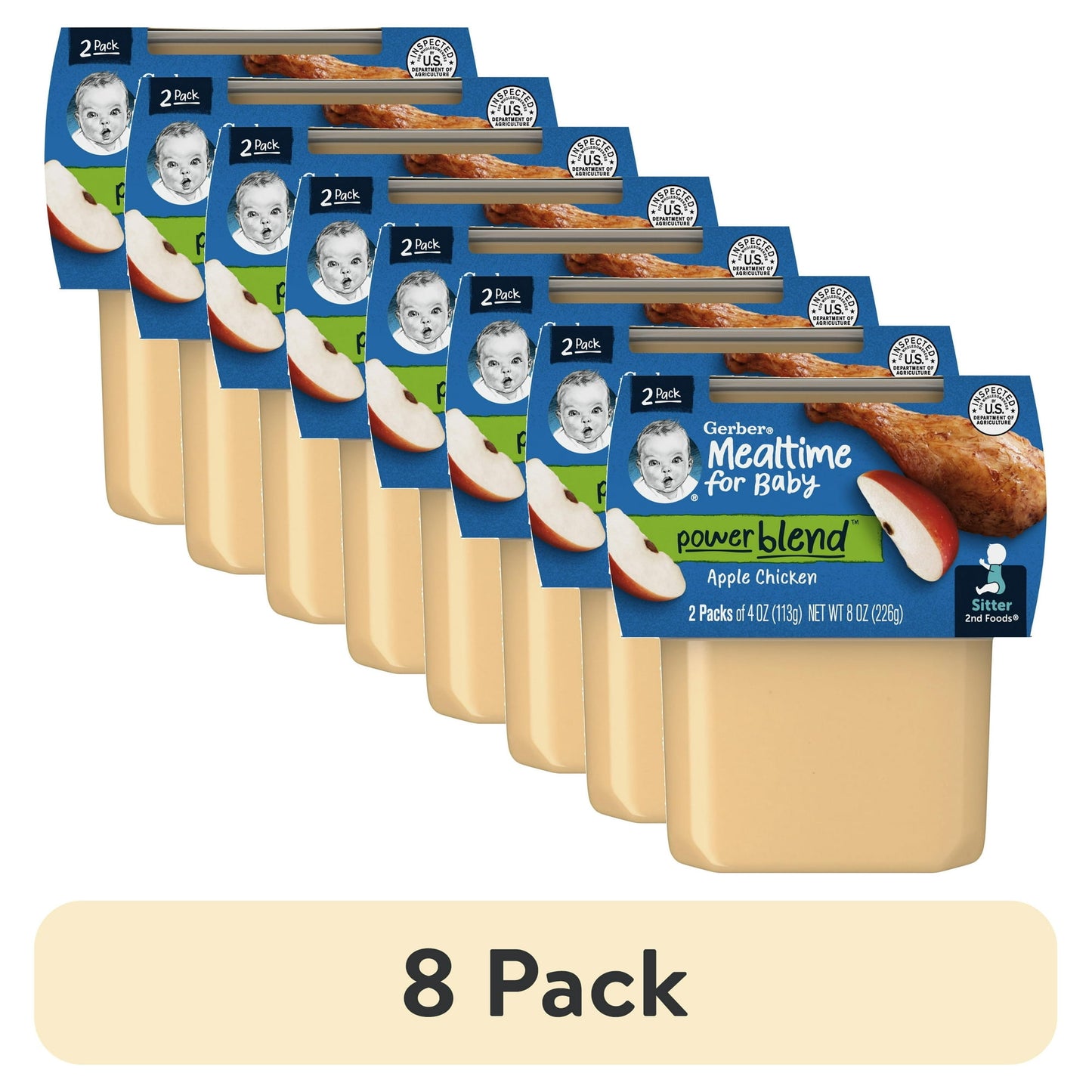 Gerber Stage 2 Baby Food, Apple Chicken Puree, 4 oz Tub 8 oz
