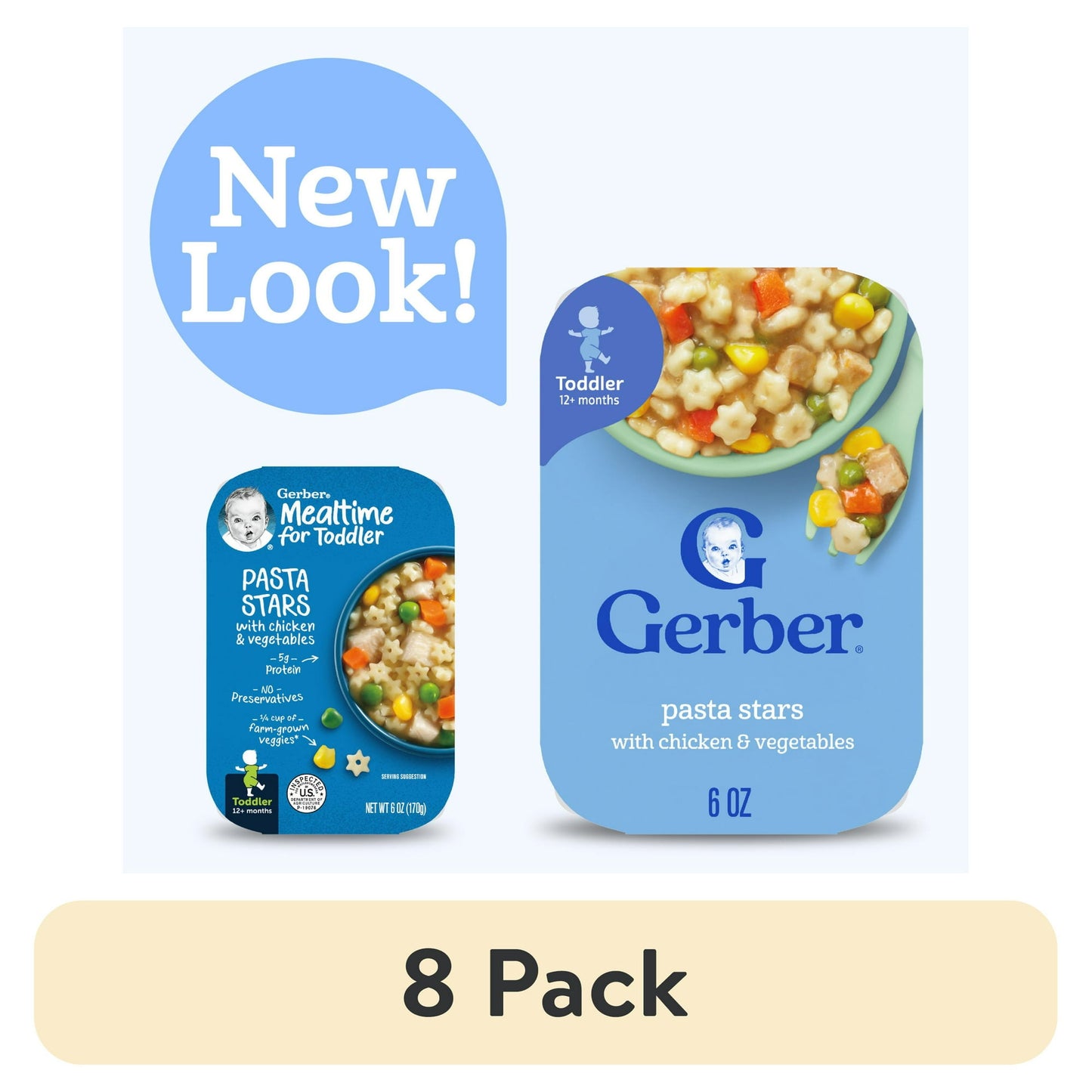 Gerber Toddler Food, Pasta Stars with Chicken and Vegetables Meal, 6 oz Tray