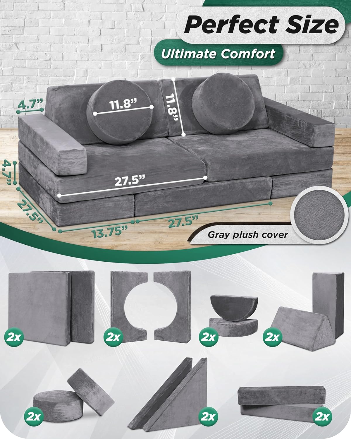 Image displaying a soft modular play furniture and it's dimension