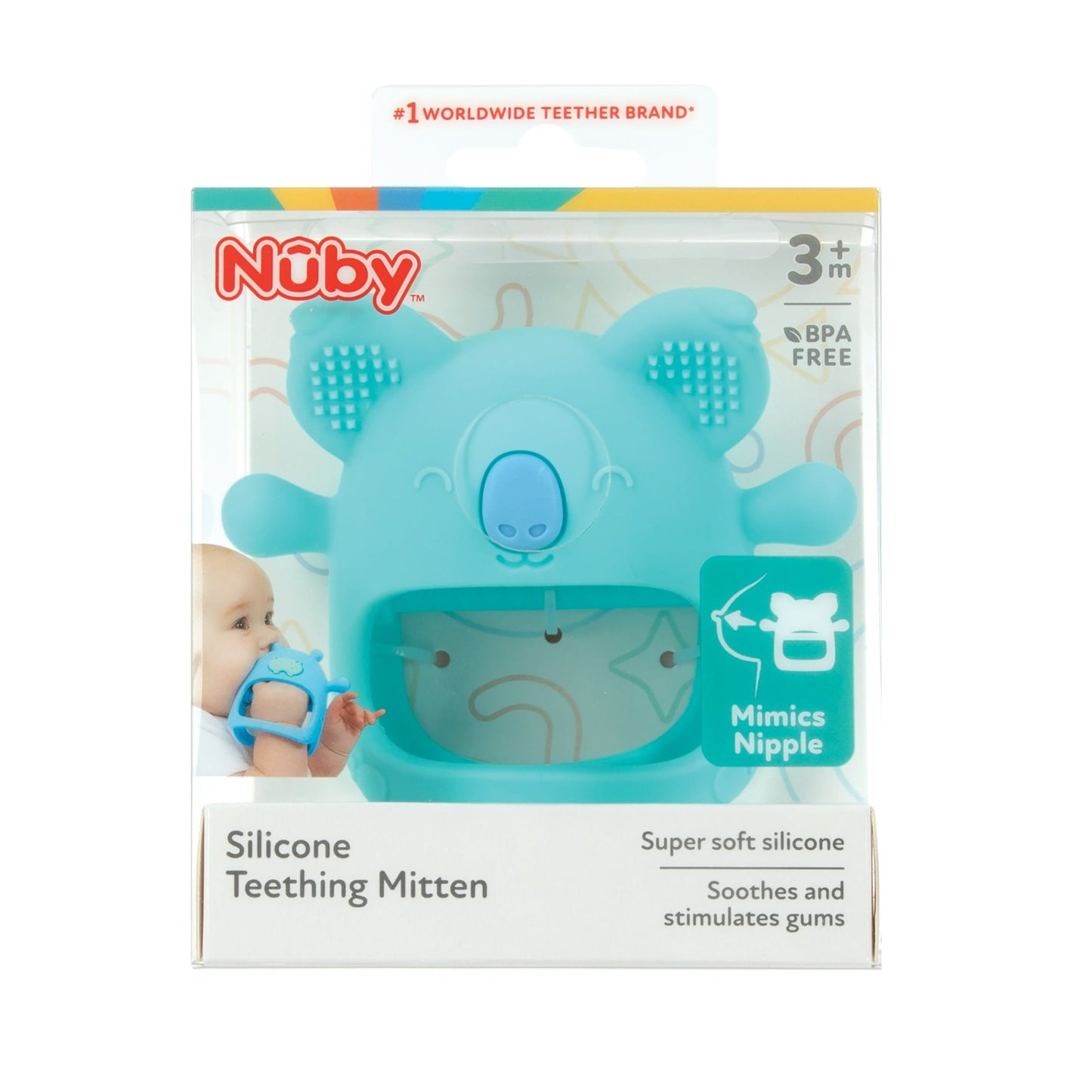 Nuby Silicone Wrist Teething Mitten for Babies, Blue Koala Design