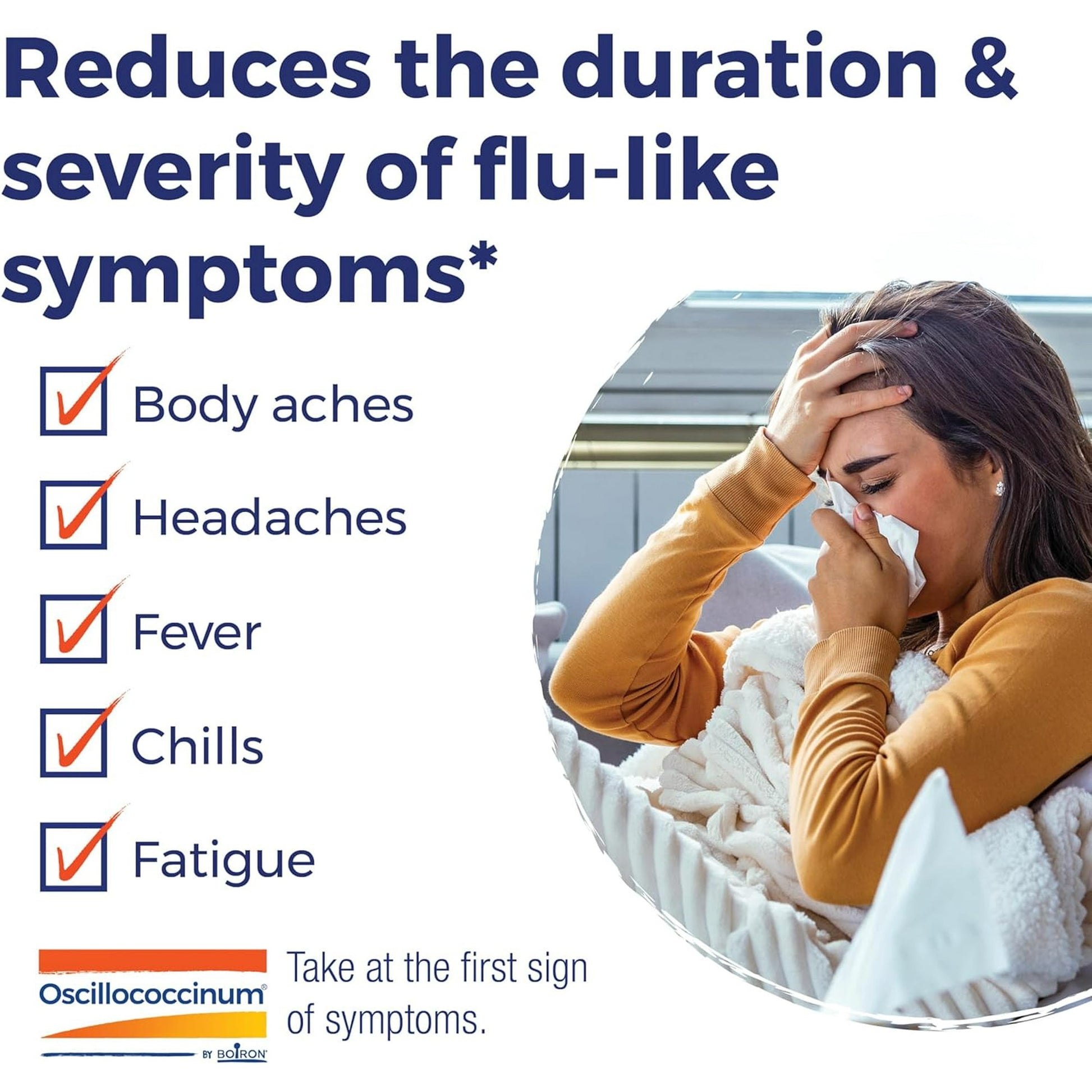 Image displaying a woman and text about details of a gentle relief product