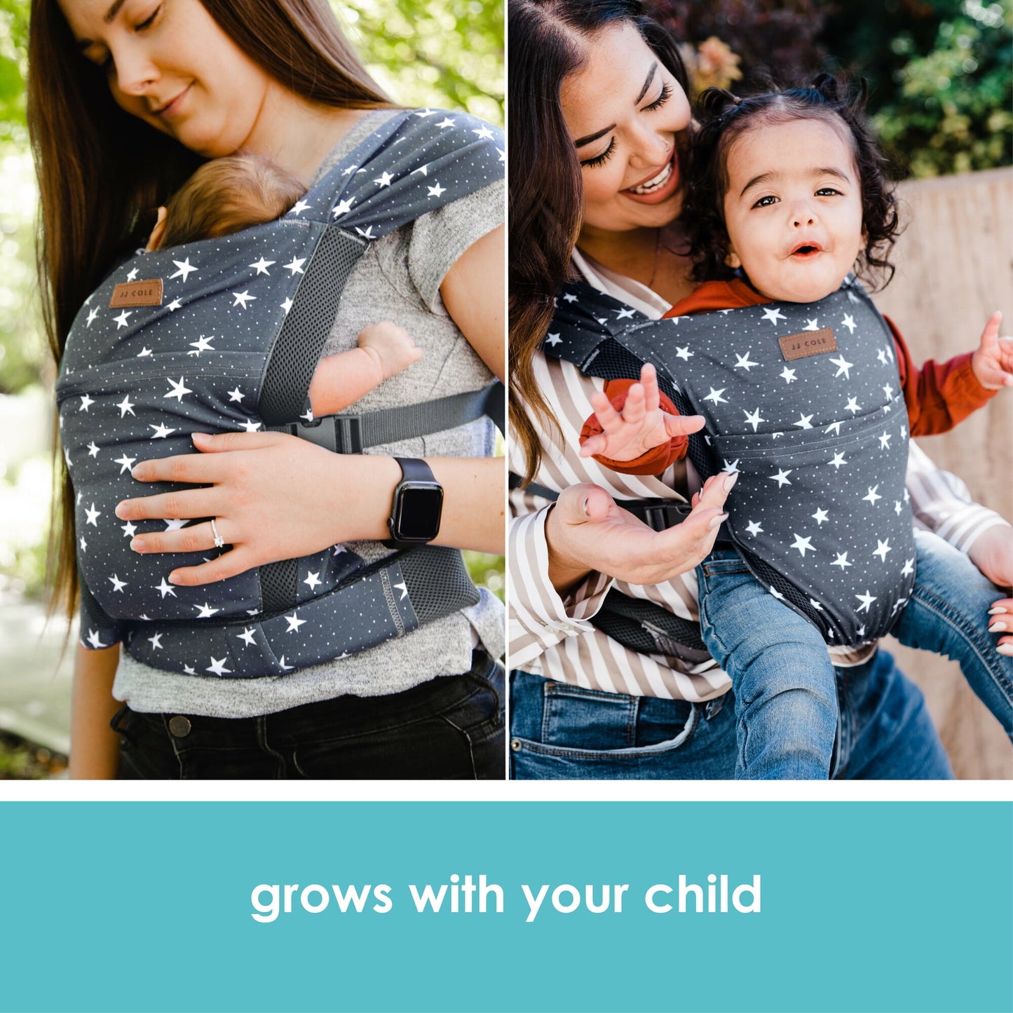 Image displaying text and a woman carrying a baby in a baby carrie