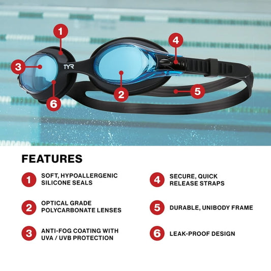 TYR Youth Fit Swimple Non-Mirrored Swim Goggle - Black/Blue