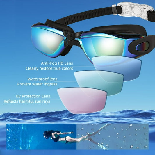 Swim Goggles, 2 Pack Anti-fog No Leaking Anti-UV Silicone Swimming Goggles for Teen Youth Adult Women Men