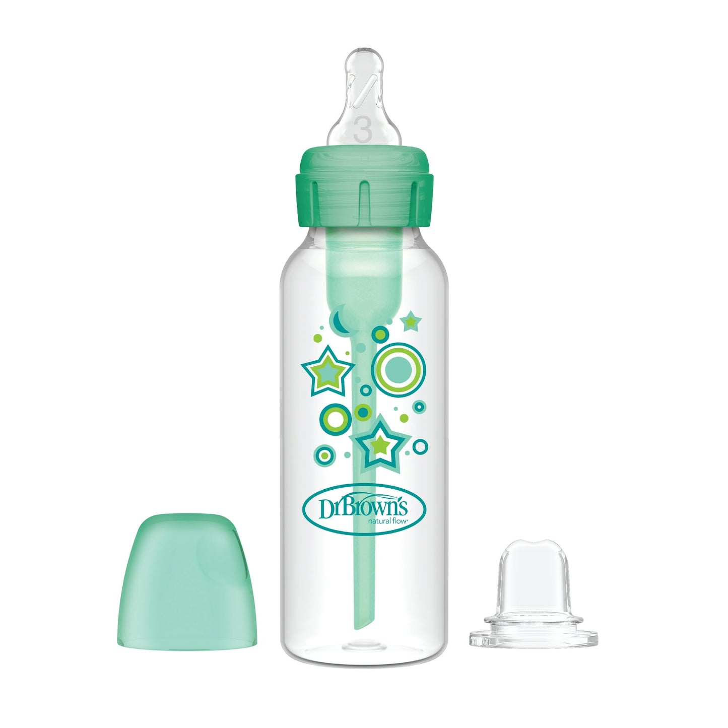 (3 pack) Dr. Brown's Anti-Colic Options+ Narrow Sippy Bottle Starter Kit, 8oz/250ml, Green, BPA Free, 6m+