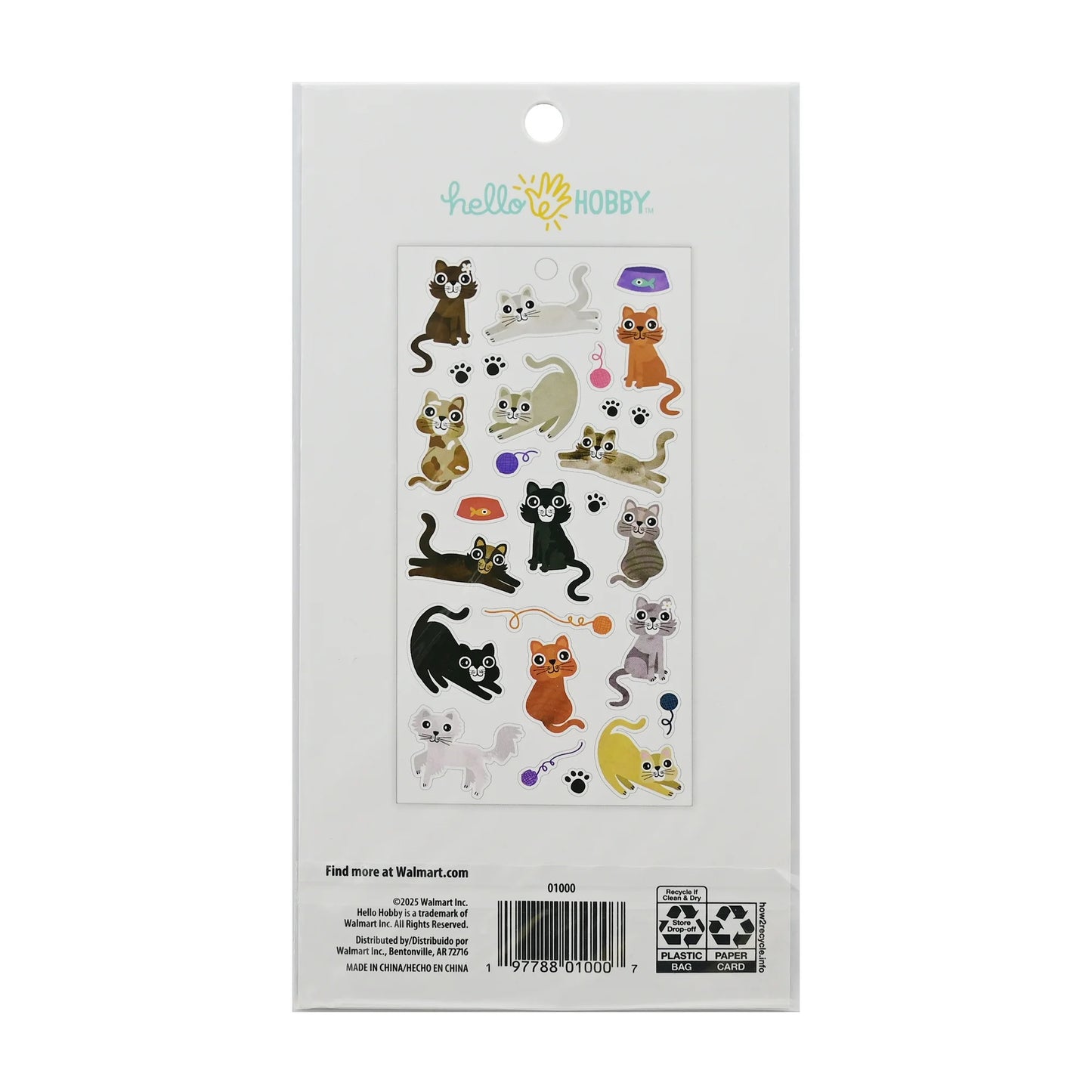 Hello Hobby Multicolor Cats Themed Stickers, 27 Count