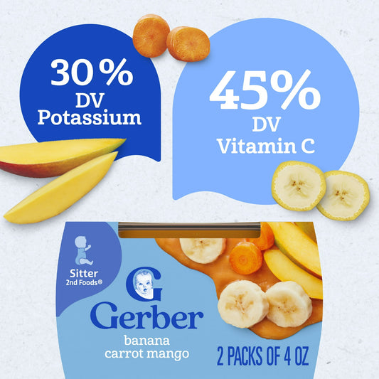 Gerber Stage 2 Baby Food, Banana Carrot Mango Puree Tubs, Baby Puree, 2PK 8 oz