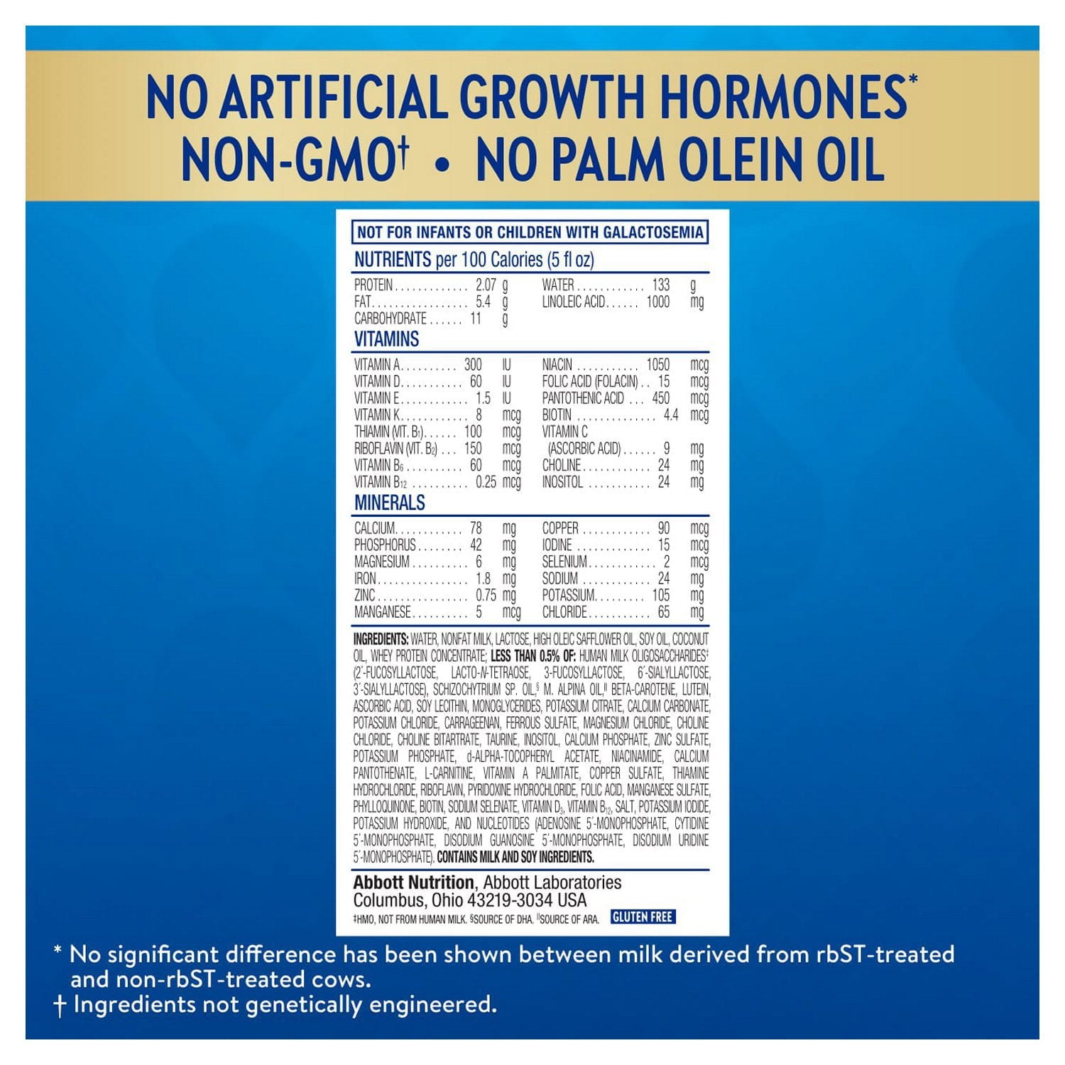 Product image displaying written details and features about baby formula