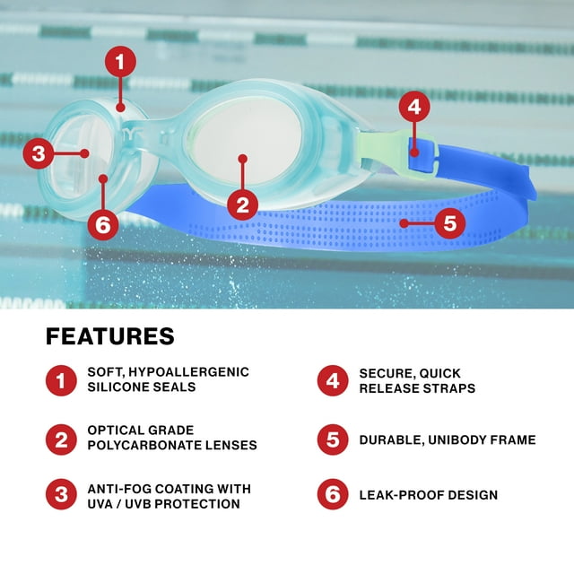 TYR Youth Fit Aqua Blaze Non-Mirrored Swim Goggle - Blue/Green