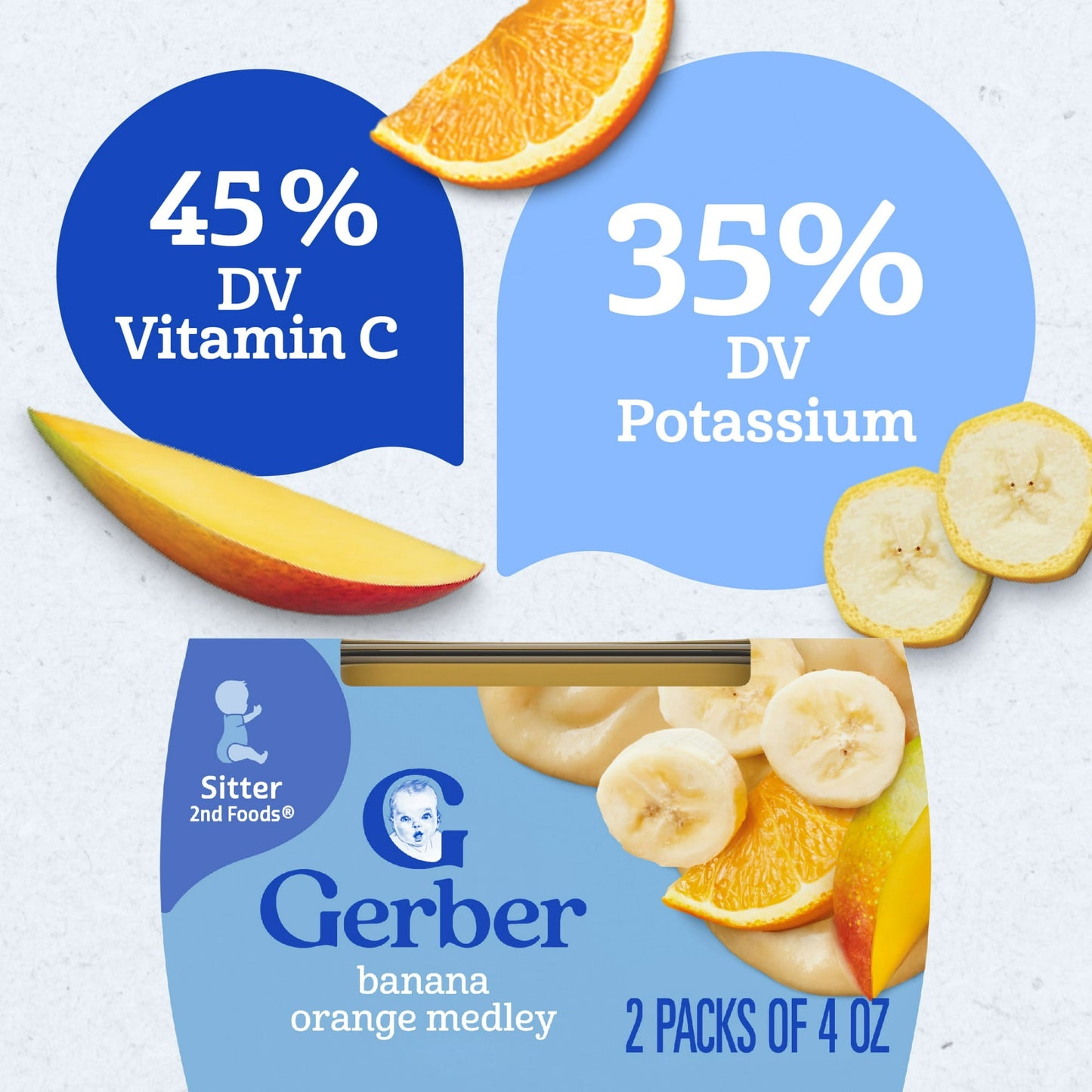 Gerber 2nd Foods Baby Food, Banana Orange Medley, 4 oz Tubs (2 Pack)