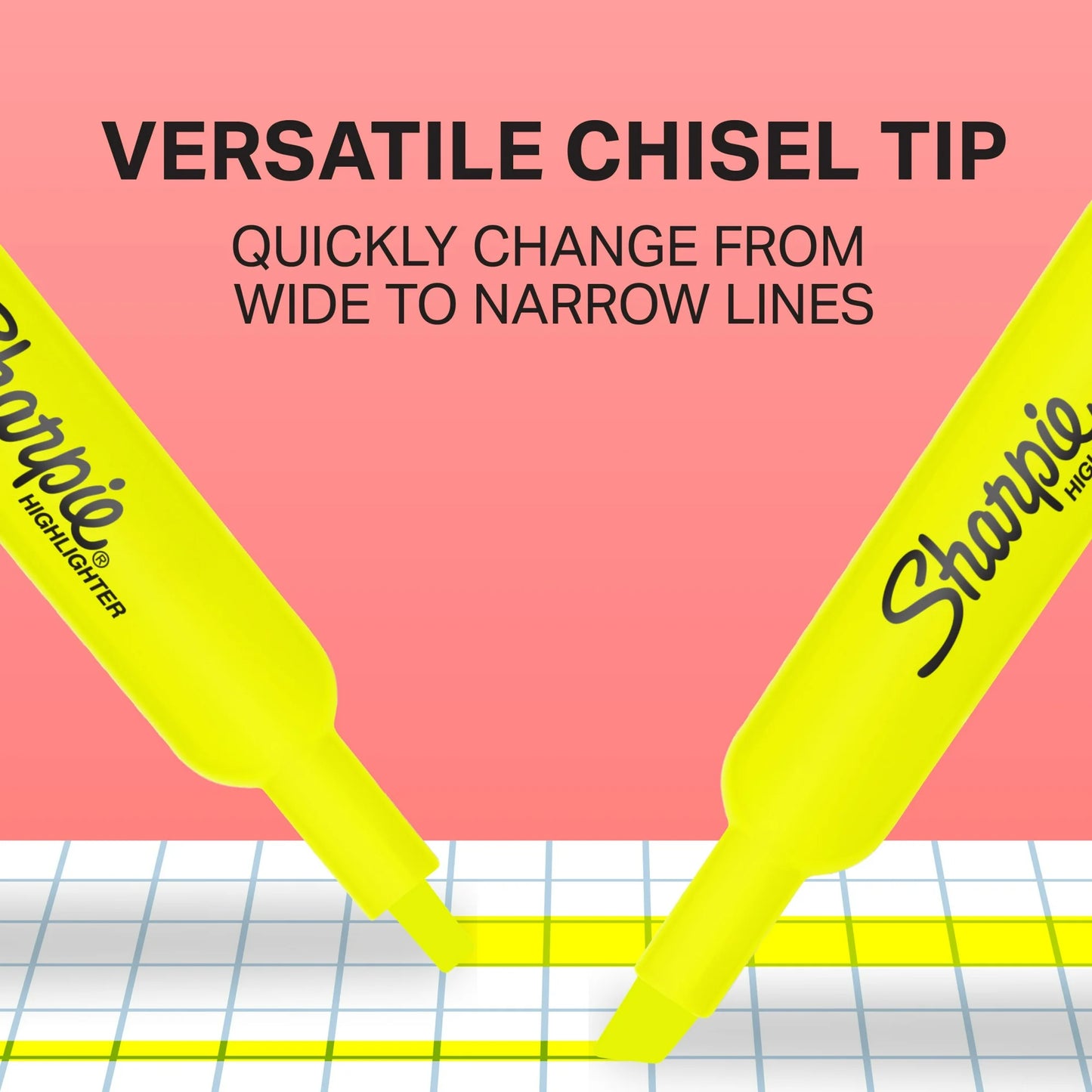 Sharpie Tank Style Highlighters, Chisel Tip, Fluorescent Yellow, 4 Count