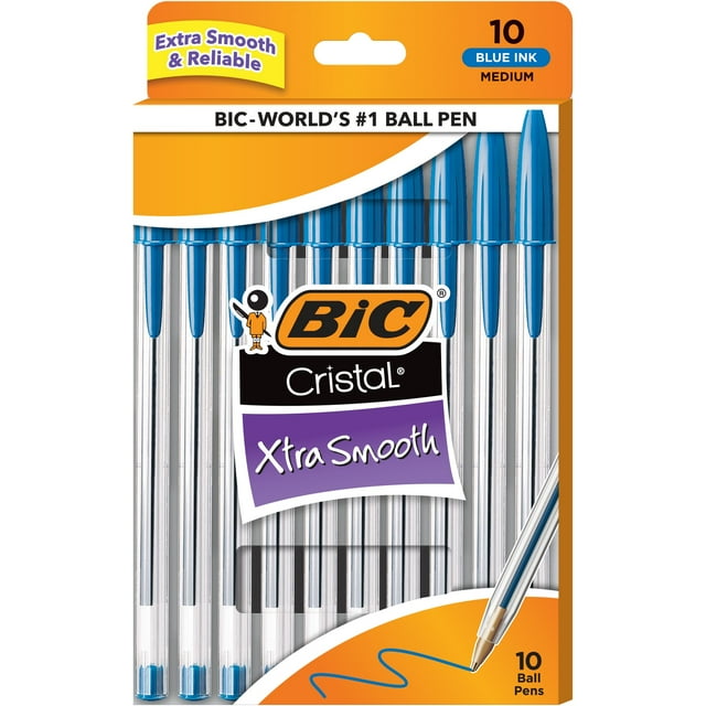 BIC Cristal Xtra Smooth Ballpoint Pen, Medium Point, 1.0 mm, Black Ink, 10 Count