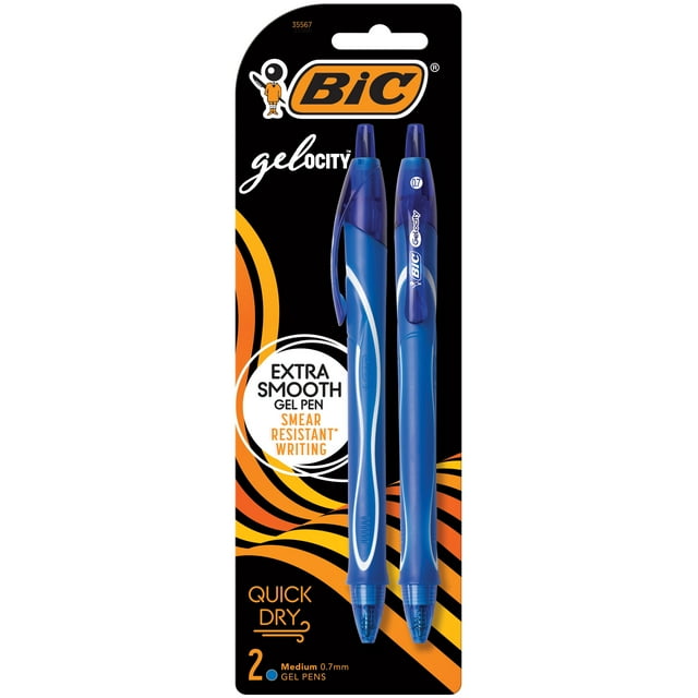 BIC Gelocity Quick Dry Gel Pens, Medium Point, 0.7mm, Black Ink, 2 Count