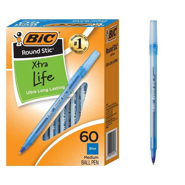 BIC Round Stic Xtra Life Ballpoint Pen, Medium Point, 1.0 mm, Black Ink, 60 Count