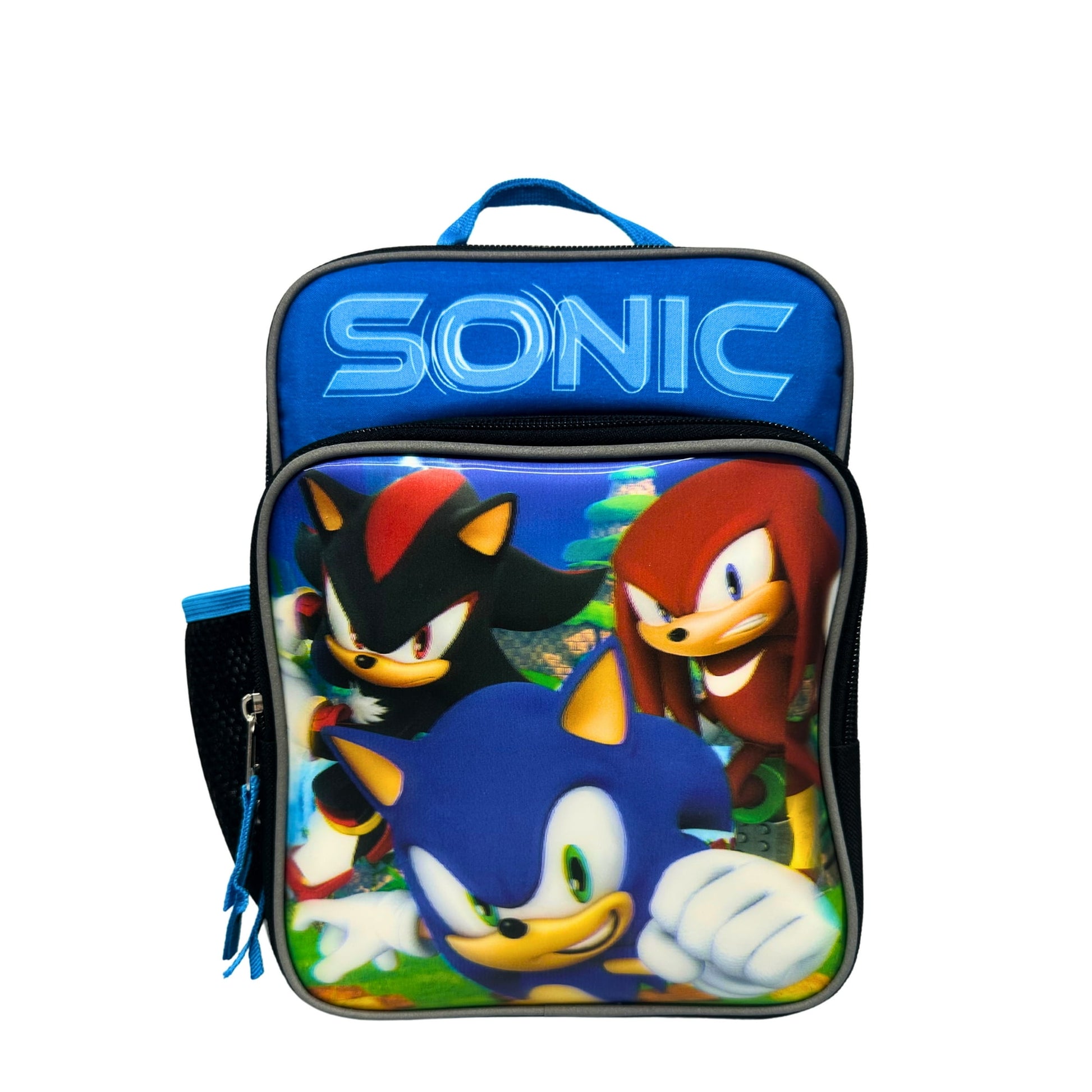 Backpack with Sonic the Hedgehog characters on a white background