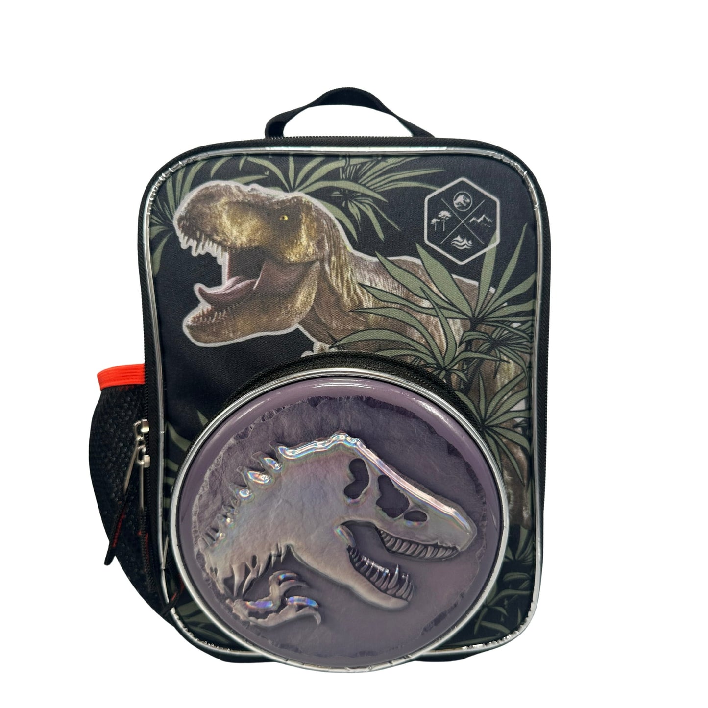 Backpack with dinosaur design on a white background