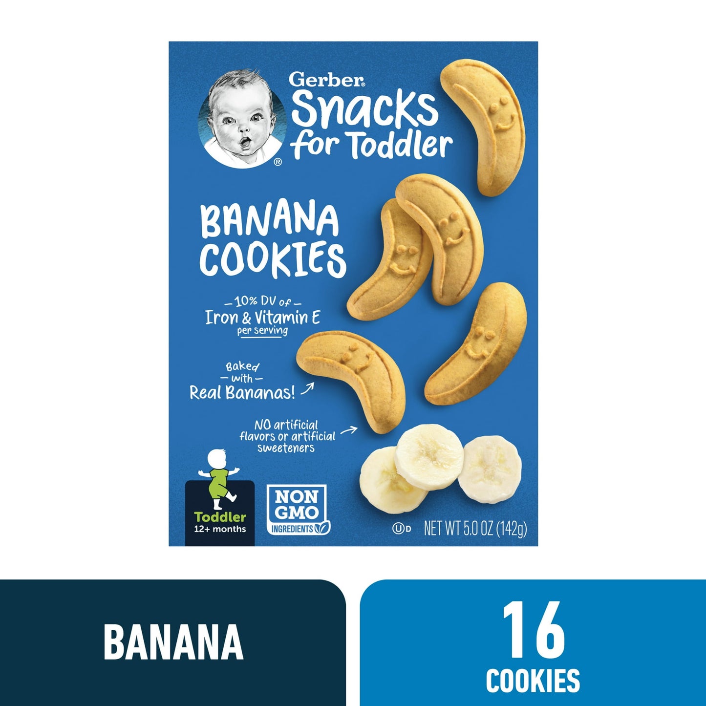 Banana cookies for toddlers, 5 oz pack – soft baked finger food snack for babies learning to self-feed.