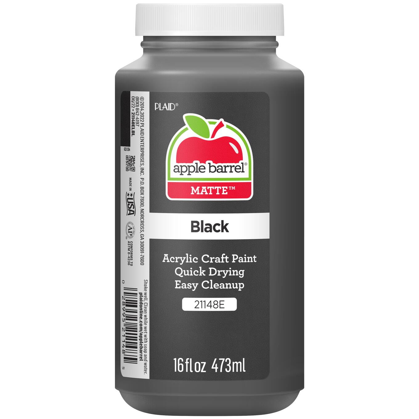 Black acrylic craft paint bottle with logo on a white background